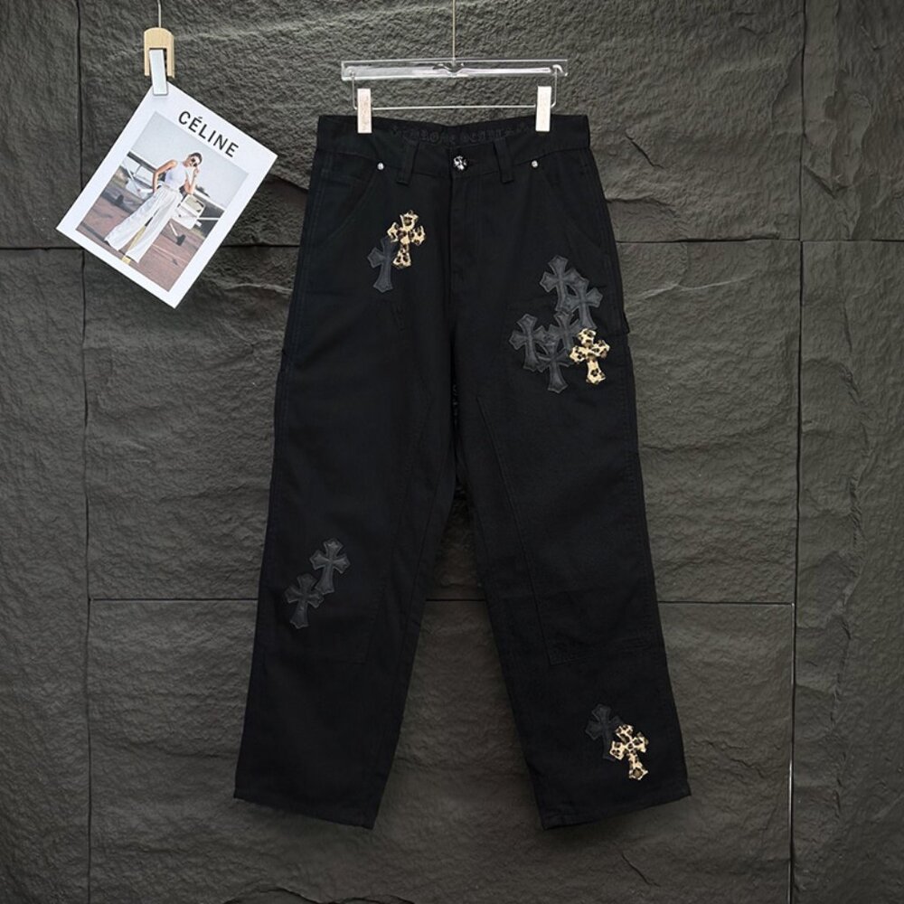Chrome Hearts Black Leopard Print Cross Loose Jeans